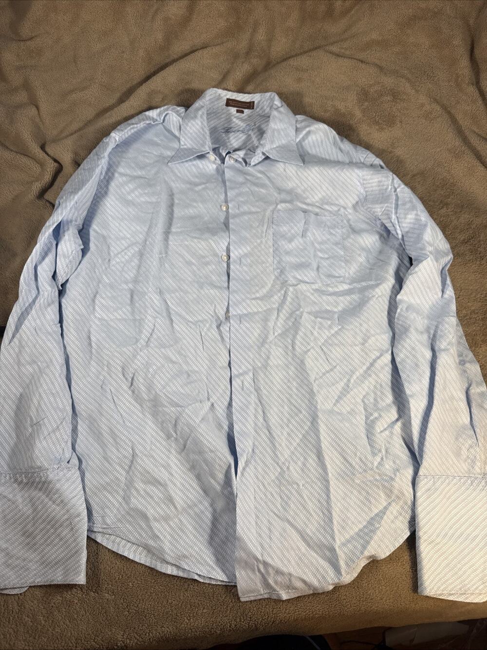 Tasso Elba Shirt Mens Medium Blue Check Long Sleeve Button Up Egyptian Cotton